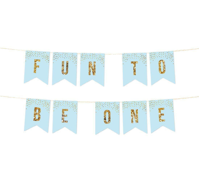 Gold Glitter 1st Birthday Party Pennant Banner-Set of 1-Andaz Press-Light Blue-Fun to Be One-
