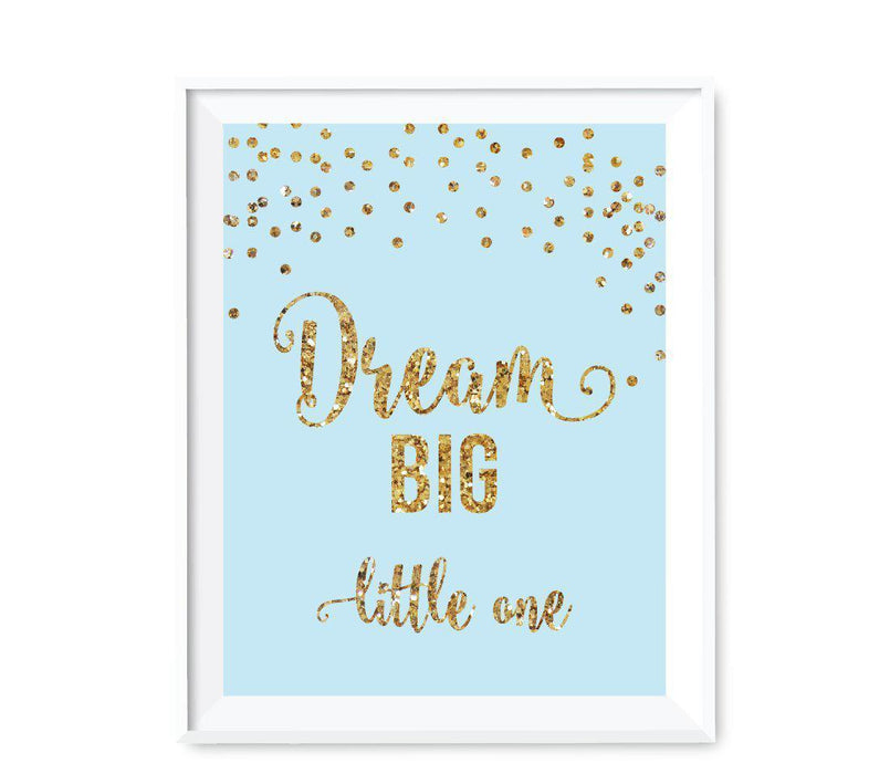 Gold Glitter 1st Birthday Wall Art Gift-Set of 1-Andaz Press-Light Blue-Dream Big-