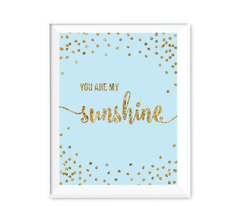 Gold Glitter 1st Birthday Wall Art Gift-Set of 1-Andaz Press-Light Blue-You Are My Sunshine-