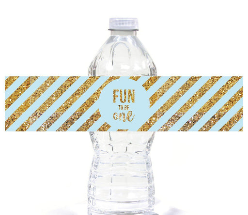 Gold Glitter 1st Birthday Water Bottle Label Stickers-Set of 20-Andaz Press-Light Blue-