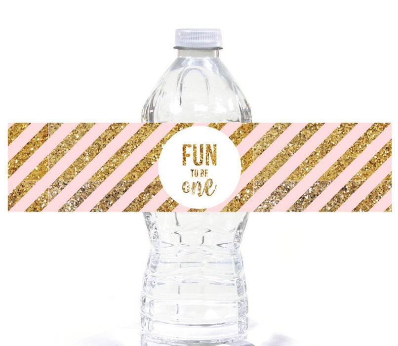 Gold Glitter 1st Birthday Water Bottle Label Stickers-Set of 20-Andaz Press-Pink-