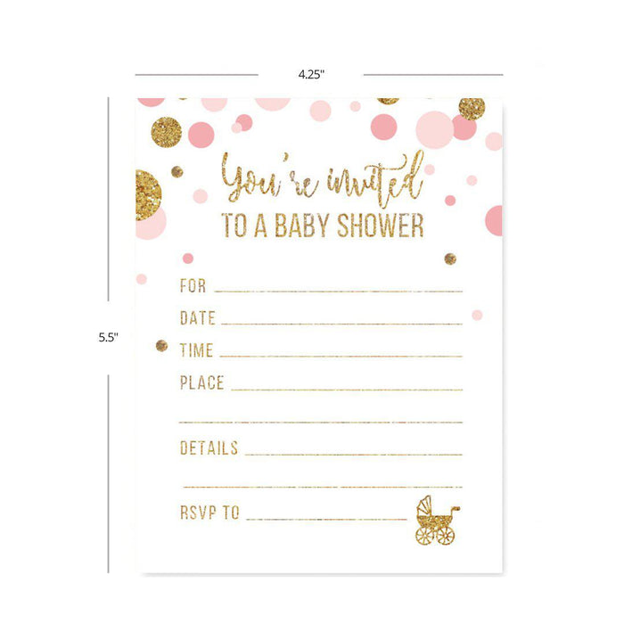 Gold Glitter Baby Shower Blank Invitations with Envelopes-Set of 20-Andaz Press-Baby Blue-