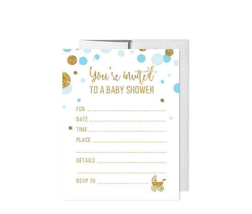 Gold Glitter Baby Shower Blank Invitations with Envelopes-Set of 20-Andaz Press-Baby Blue-