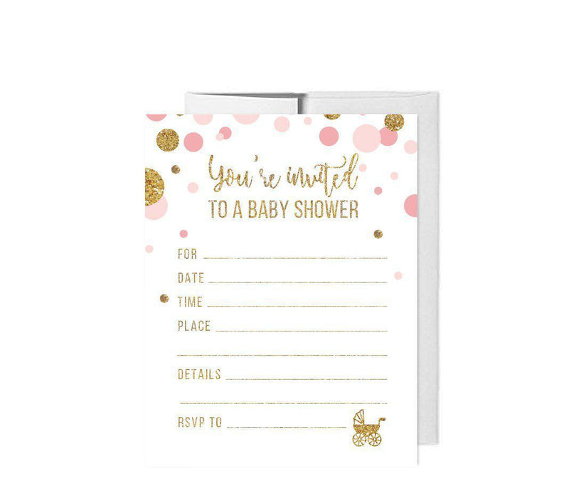 Gold Glitter Baby Shower Blank Invitations with Envelopes-Set of 20-Andaz Press-Blush Pink-