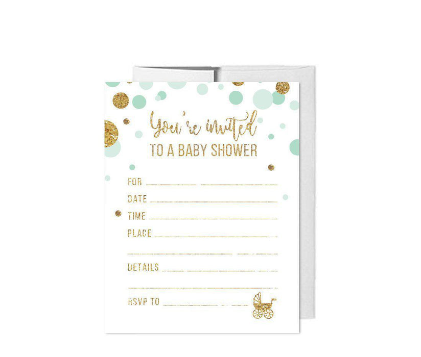 Gold Glitter Baby Shower Blank Invitations with Envelopes-Set of 20-Andaz Press-Mint Green-