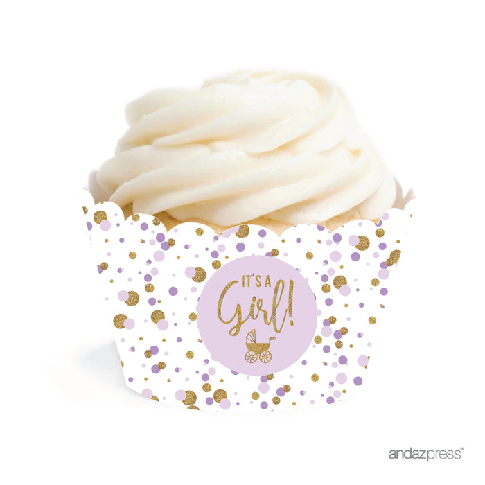 Gold Glitter Baby Shower Cupcake Wrappers-Set of 24-Andaz Press-Lavender-