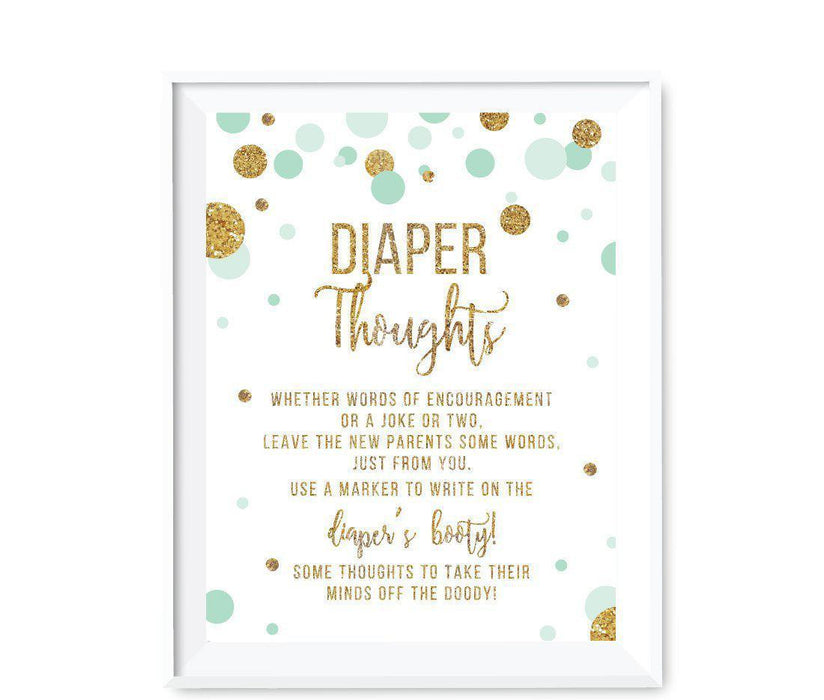 Gold Glitter Baby Shower Diaper Thoughts Party Sign-Set of 1-Andaz Press-Mint Green-