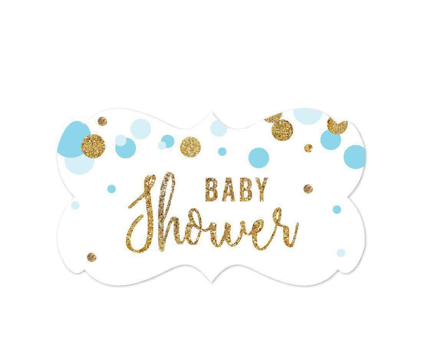 Gold Glitter Baby Shower Fancy Frame Label Stickers-Set of 36-Andaz Press-Baby Blue-
