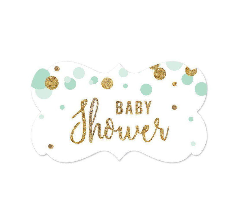 Gold Glitter Baby Shower Fancy Frame Label Stickers-Set of 36-Andaz Press-Mint Green-