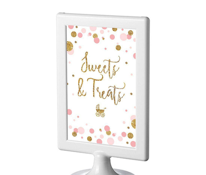 Gold Glitter Baby Shower Framed Party Signs-Set of 1-Andaz Press-Baby Blue-Sweets & Treats-