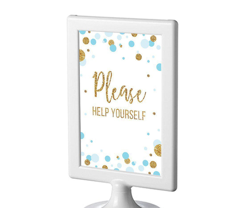 Gold Glitter Baby Shower Framed Party Signs-Set of 1-Andaz Press-Baby Blue-Please Help Yourself-
