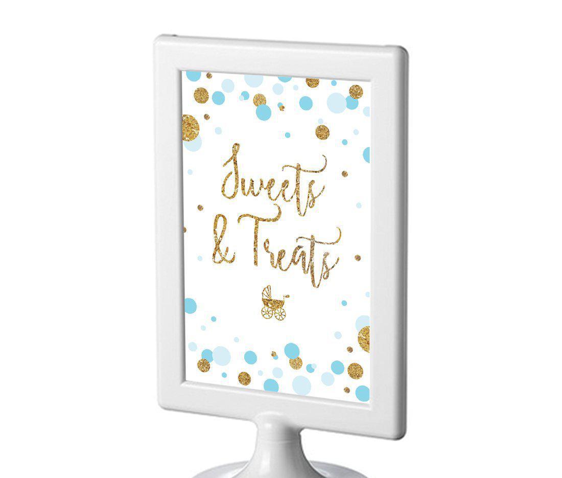 Gold Glitter Baby Shower Framed Party Signs-Set of 1-Andaz Press-Baby Blue-Sweets & Treats-
