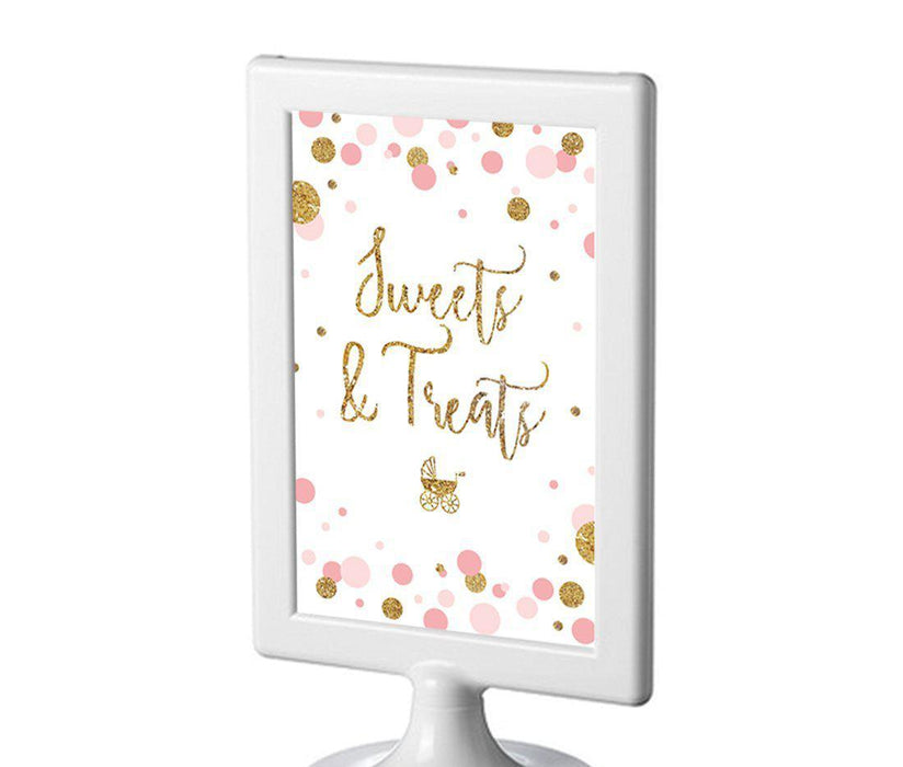 Gold Glitter Baby Shower Framed Party Signs-Set of 1-Andaz Press-Blush Pink-Sweets & Treats-