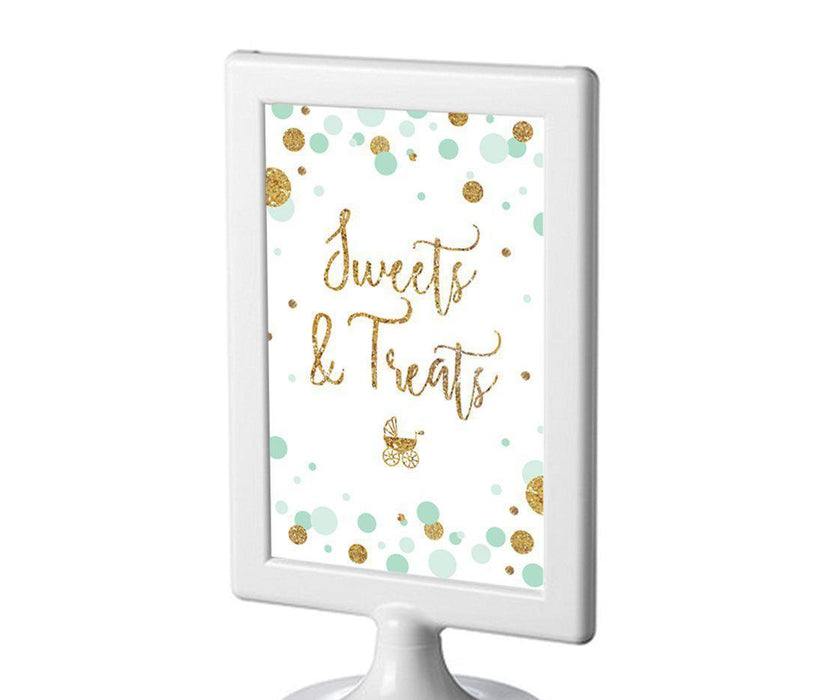 Gold Glitter Baby Shower Framed Party Signs-Set of 1-Andaz Press-Mint Green-Sweets & Treats-