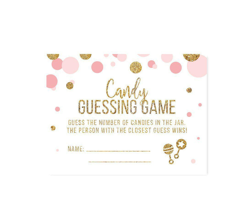 Gold Glitter Baby Shower Game Cards-Set of 30-Andaz Press-Blush Pink-Candy Guessing Game Cards-