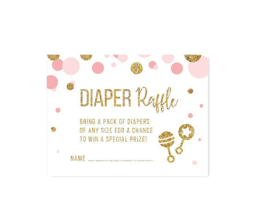 Gold Glitter Baby Shower Game Cards-Set of 30-Andaz Press-Blush Pink-Diaper Raffle Cards-