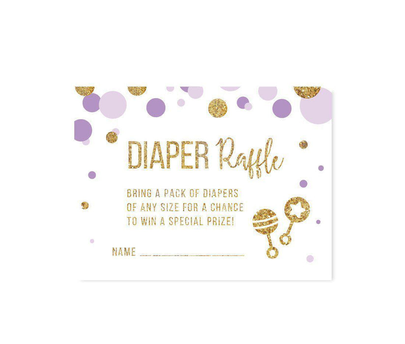 Gold Glitter Baby Shower Game Cards-Set of 30-Andaz Press-Lavender-Diaper Raffle Cards-