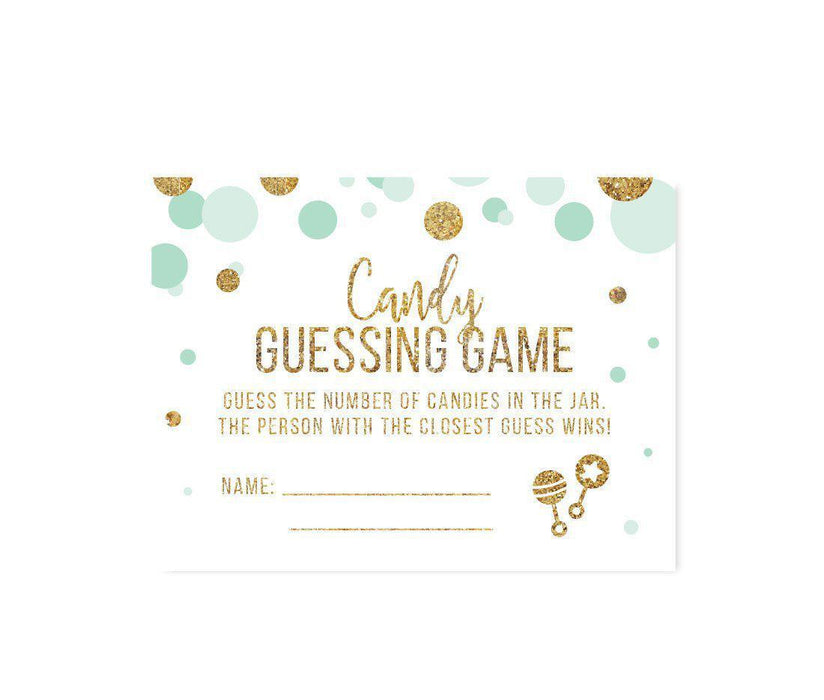 Gold Glitter Baby Shower Game Cards-Set of 30-Andaz Press-Mint Green-Candy Guessing Game Cards-