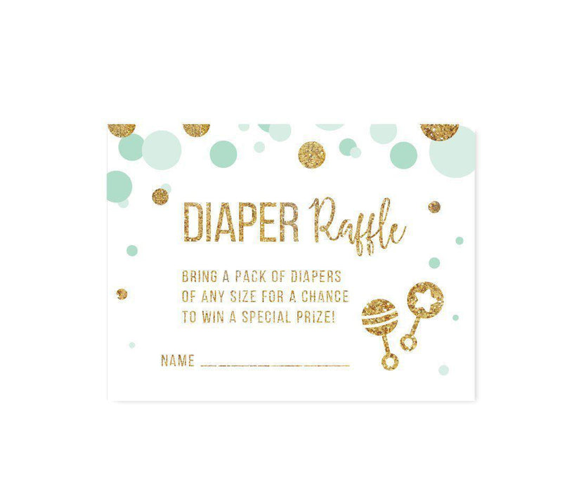 Gold Glitter Baby Shower Game Cards-Set of 30-Andaz Press-Mint Green-Diaper Raffle Cards-