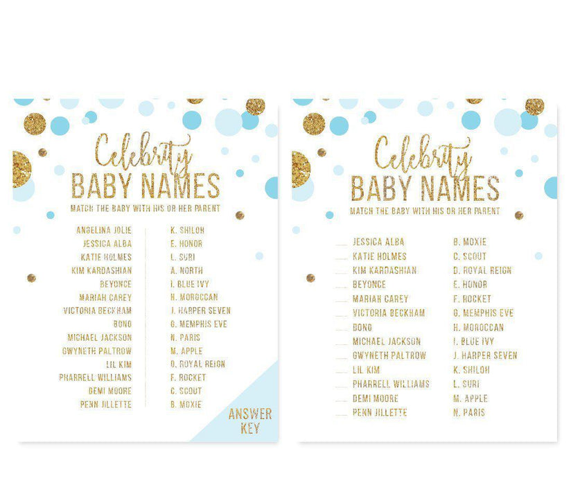 Gold Glitter Baby Shower Games & Activities-Set of 20-Andaz Press-Baby Blue-Baby Bingo Game-