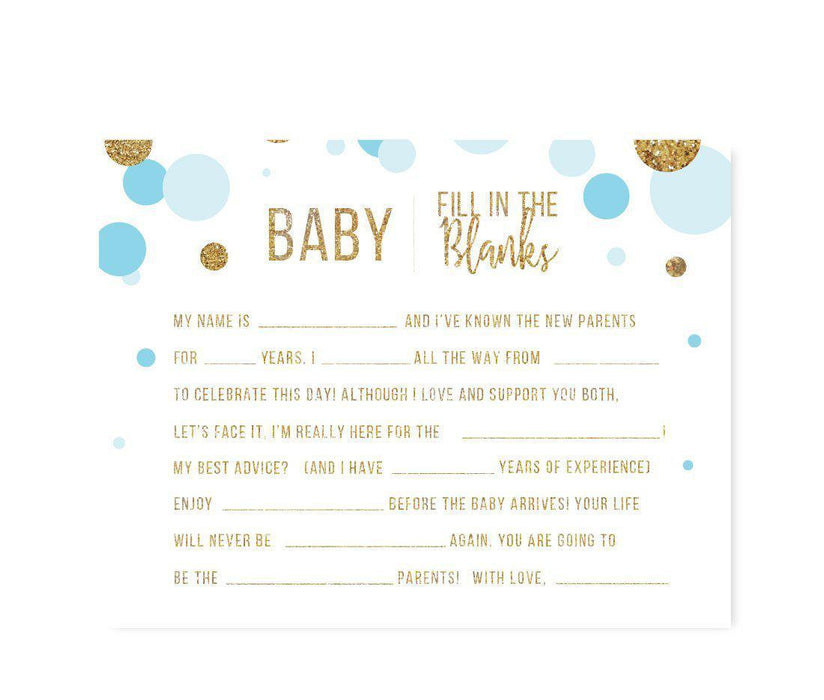 Gold Glitter Baby Shower Games & Activities-Set of 20-Andaz Press-Baby Blue-Baby Fill in the Blanks-