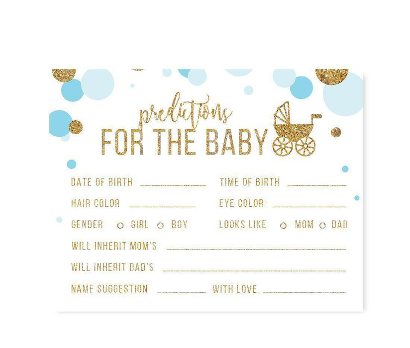 Gold Glitter Baby Shower Games & Activities-Set of 20-Andaz Press-Baby Blue-Predictions for Baby-