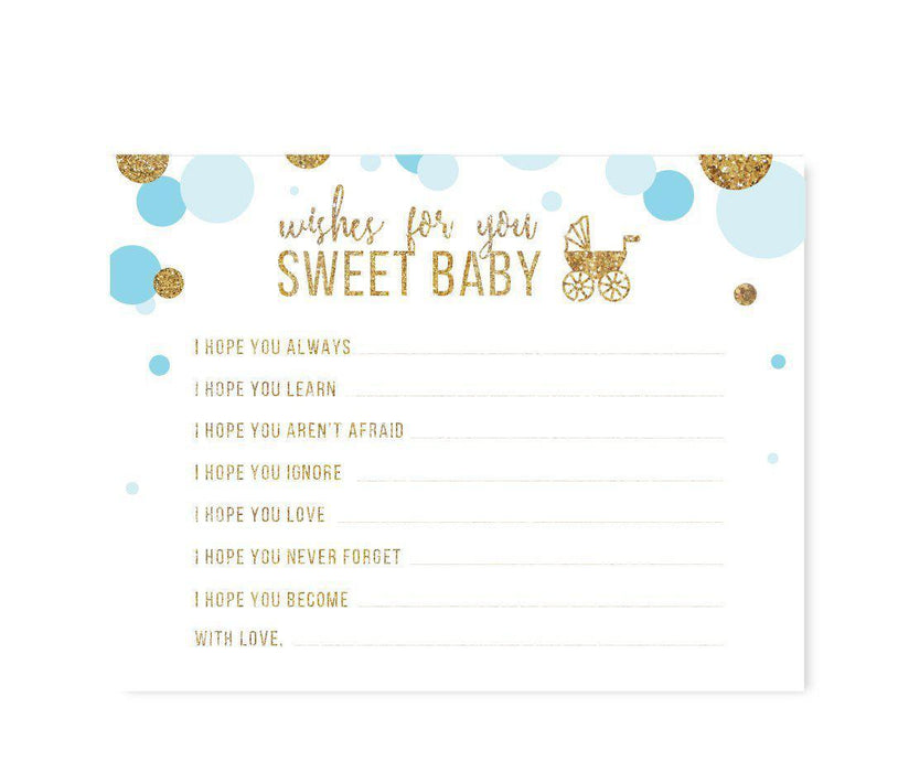 Gold Glitter Baby Shower Games & Activities-Set of 20-Andaz Press-Baby Blue-Wishes for Baby-