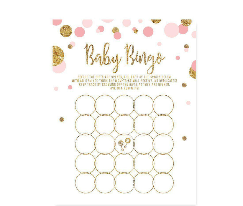 Gold Glitter Baby Shower Games & Activities-Set of 20-Andaz Press-Blush Pink-Baby Bingo Game-