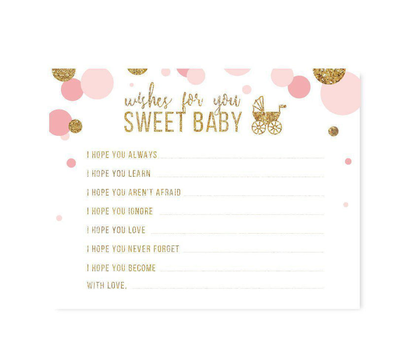 Gold Glitter Baby Shower Games & Activities-Set of 20-Andaz Press-Blush Pink-Wishes for Baby-