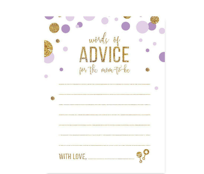 Gold Glitter Baby Shower Games & Activities-Set of 20-Andaz Press-Lavender-Advice for Mom & Dad-