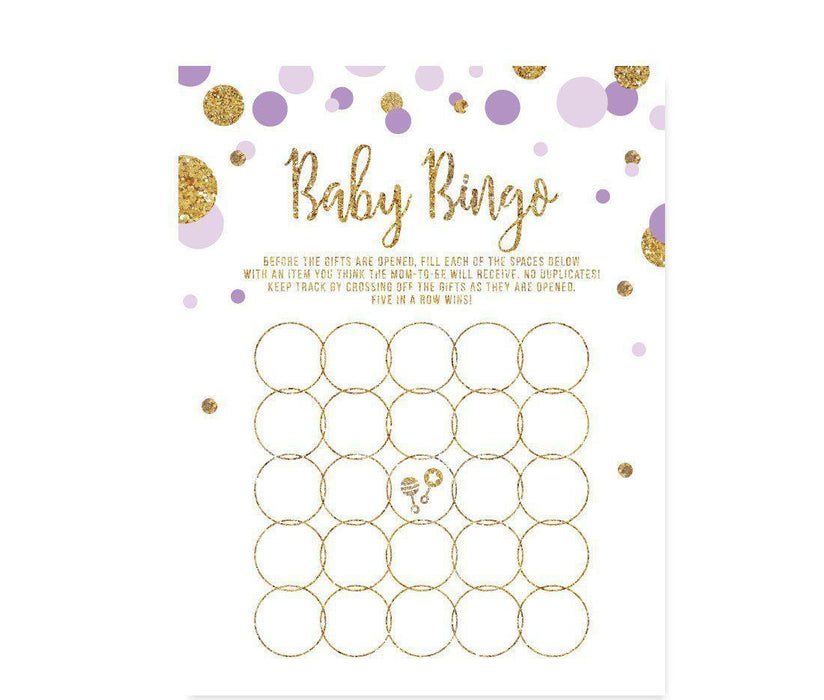 Gold Glitter Baby Shower Games & Activities-Set of 20-Andaz Press-Lavender-Baby Bingo Game-