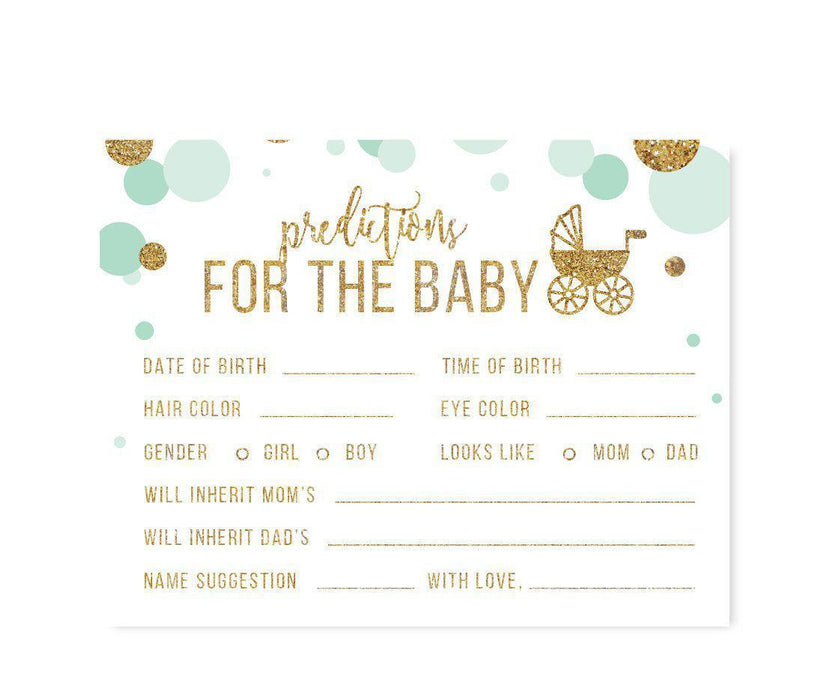 Gold Glitter Baby Shower Games & Activities-Set of 20-Andaz Press-Mint Green-Predictions for Baby-