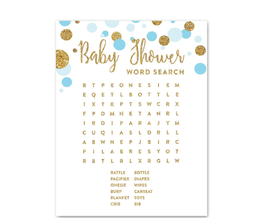 Gold Glitter Baby Shower Games & Activities, Word Search Cards-Set of 20-Andaz Press-Baby Blue-