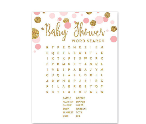 Gold Glitter Baby Shower Games & Activities, Word Search Cards-Set of 20-Andaz Press-Cherry Blossom Pink-