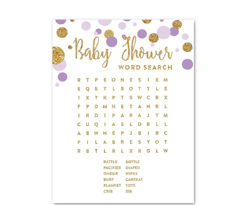 Gold Glitter Baby Shower Games & Activities, Word Search Cards-Set of 20-Andaz Press-Lavender-