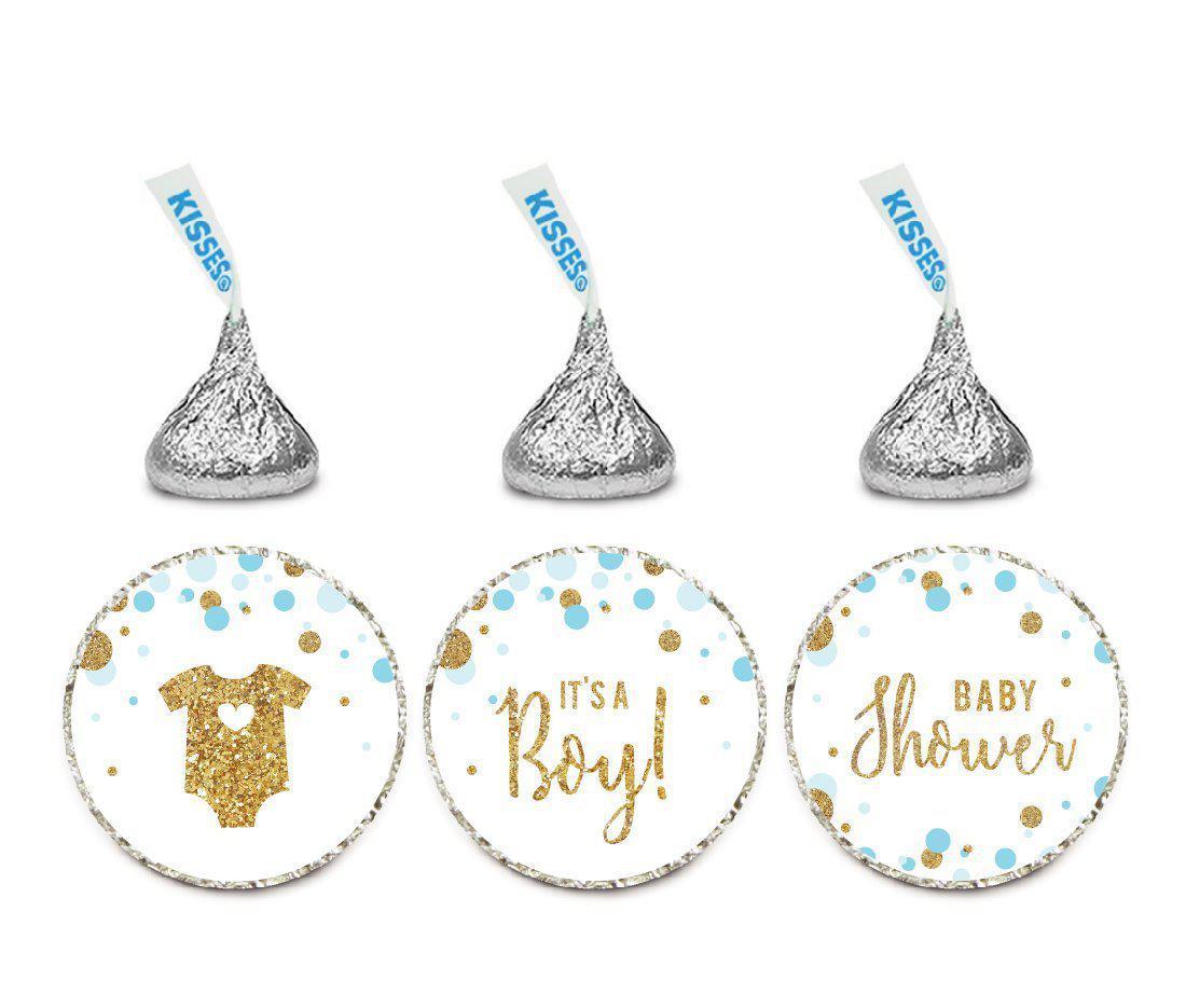 Gold Glitter Baby Shower Hershey's Kisses Stickers-Set of 216-Andaz Press-Baby Blue-