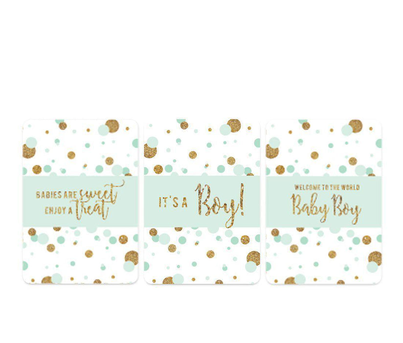 Gold Glitter Baby Shower Hershey's Miniatures Mini Candy Bar Wrappers-Set of 36-Andaz Press-Mint Green-