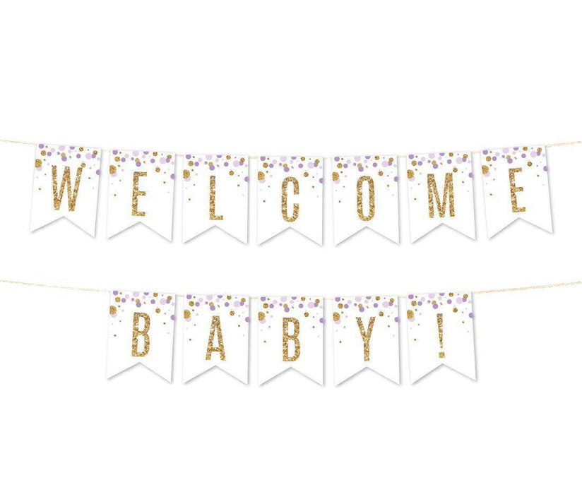 Gold Glitter Baby Shower Party Pennant Banner-Set of 1-Andaz Press-Baby Blue-