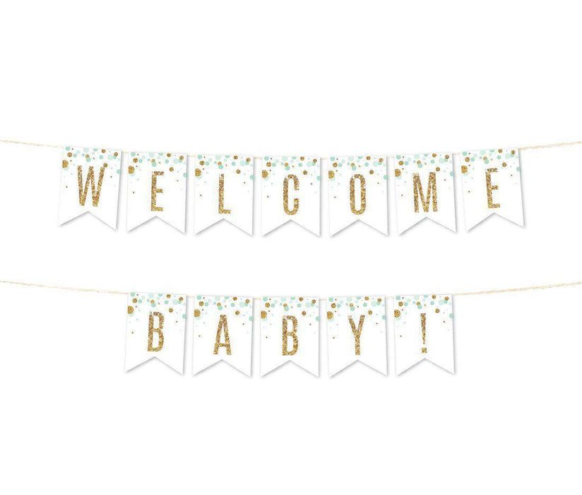 Gold Glitter Baby Shower Party Pennant Banner-Set of 1-Andaz Press-Baby Blue-