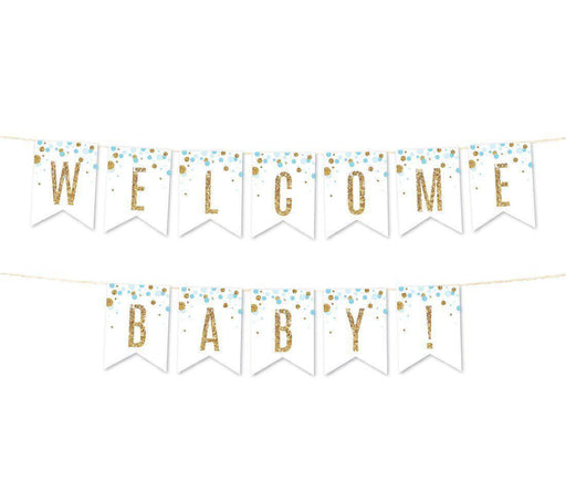 Gold Glitter Baby Shower Party Pennant Banner-Set of 1-Andaz Press-Baby Blue-