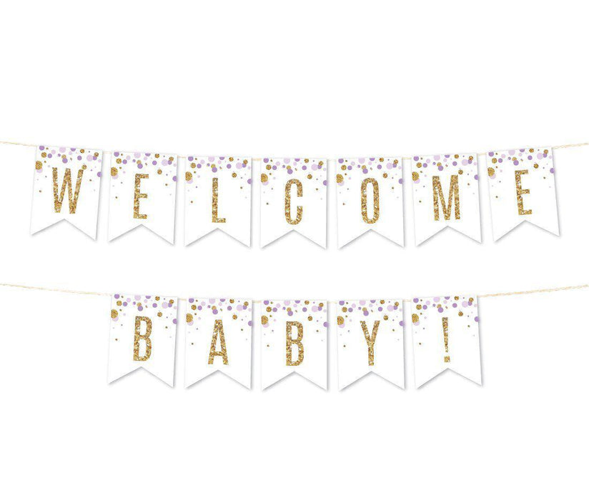 Gold Glitter Baby Shower Party Pennant Banner-Set of 1-Andaz Press-Lavender-