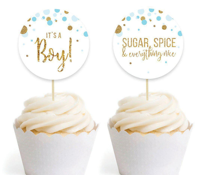 Gold Glitter Baby Shower Round Cupcake Topper DIY Party Favors Kit-Set of 20-Andaz Press-Baby Blue-