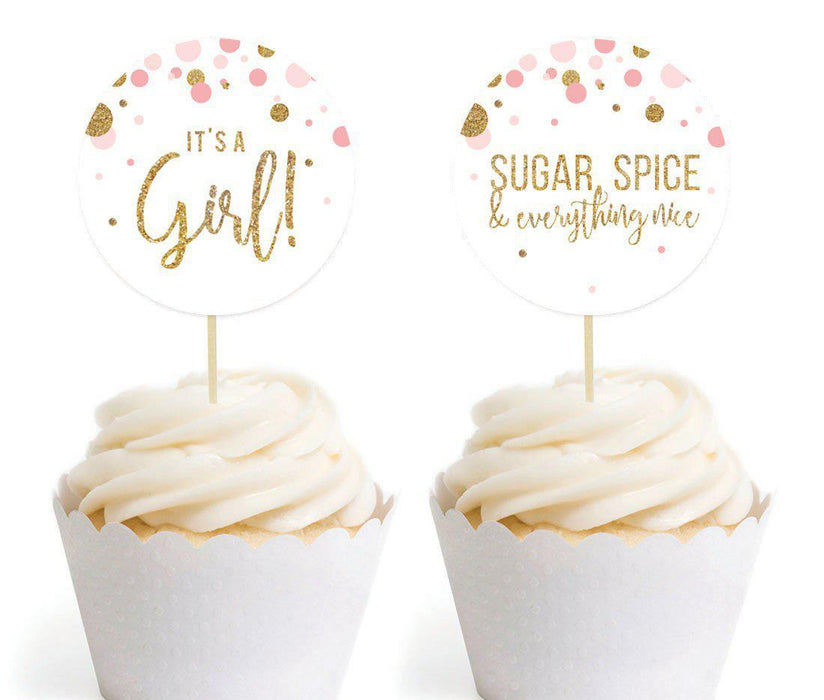Gold Glitter Baby Shower Round Cupcake Topper DIY Party Favors Kit-Set of 20-Andaz Press-Blush Pink-
