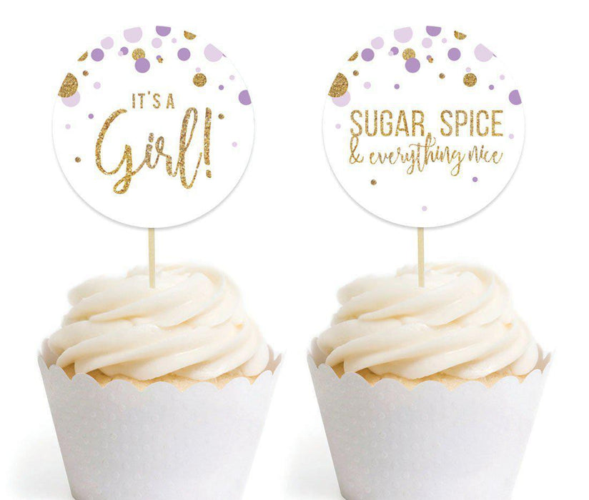 Gold Glitter Baby Shower Round Cupcake Topper DIY Party Favors Kit-Set of 20-Andaz Press-Lavender-