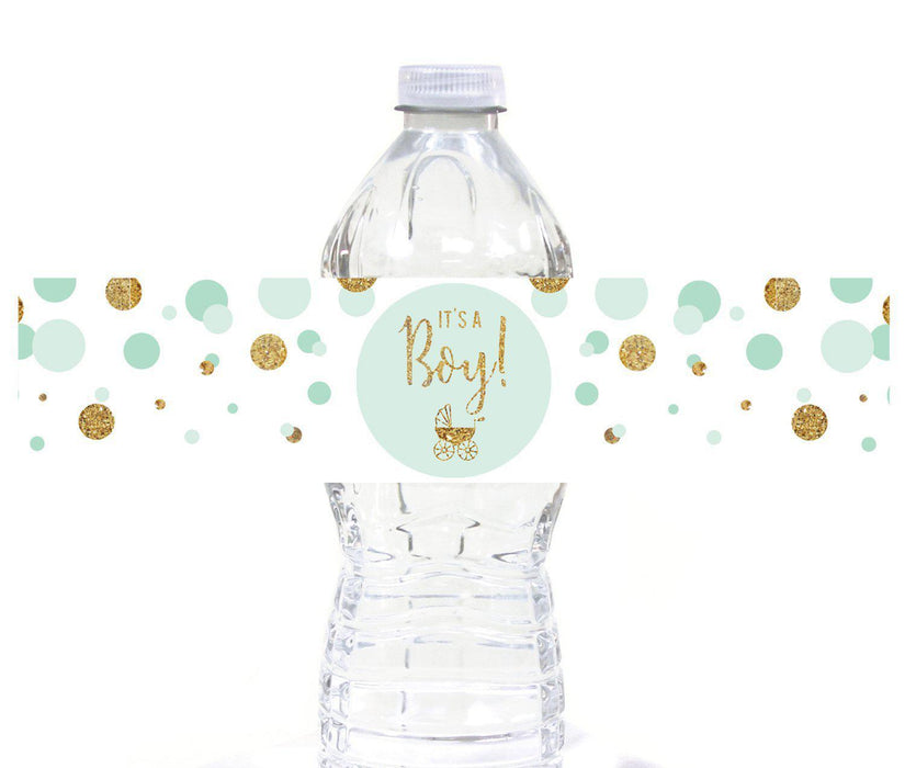 Gold Glitter Baby Shower Water Bottle Label Stickers-Set of 20-Andaz Press-Baby Blue-