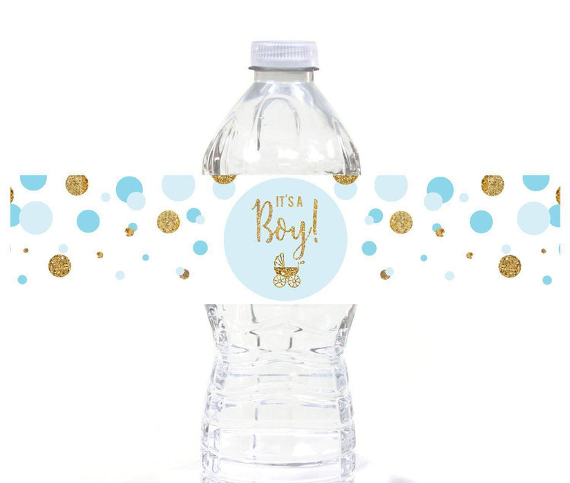 Gold Glitter Baby Shower Water Bottle Label Stickers-Set of 20-Andaz Press-Baby Blue-