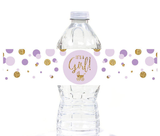 Gold Glitter Baby Shower Water Bottle Label Stickers-Set of 20-Andaz Press-Lavender-