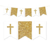 Gold Glitter Baptism Communion Christening Pennant Party Banner-Set of 1-Andaz Press-Gold-