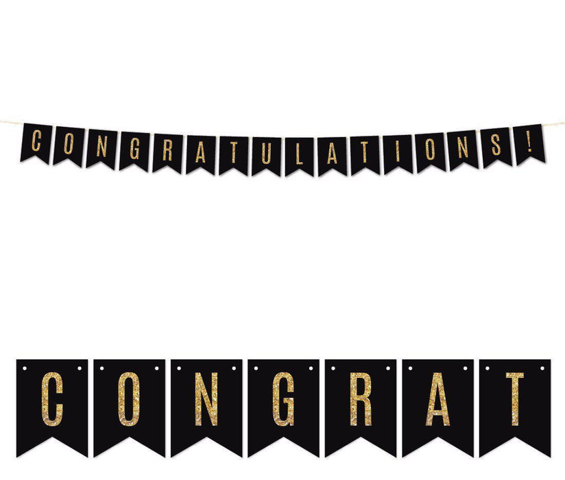 Gold Glitter Congratulations! Hanging Pennant Party Banner-Set of 1-Andaz Press-