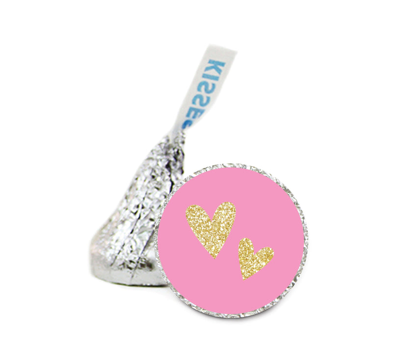 Gold Glitter Double Hearts Wedding Hershey's Kiss Stickers-Set of 216-Andaz Press-Bubblegum Pink-